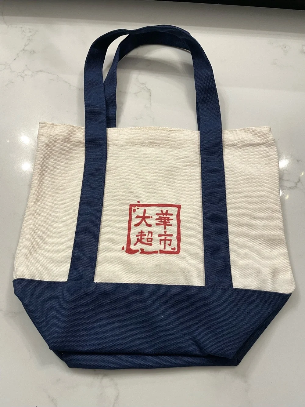 Two-Tone Canvas Tote Bag in Navy and Cream
